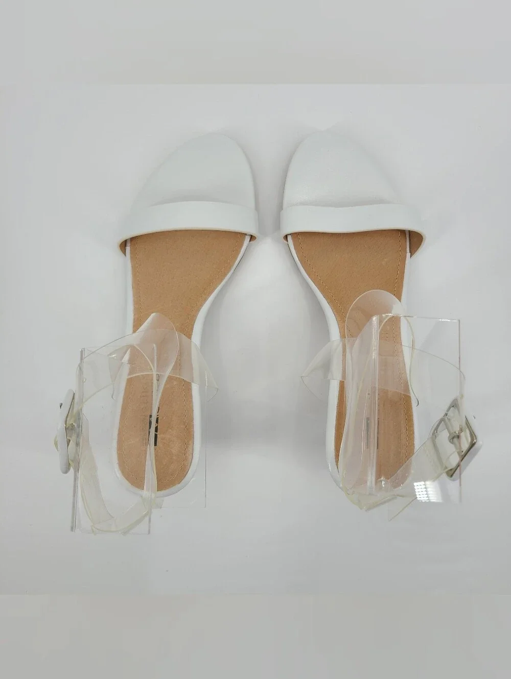 Matiko White Clear Wedge Sandals with Ankle Strap Size 5